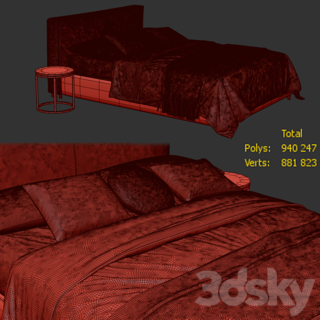 Curved Modern Bed by West Elm 3ds Max - thumbnail 3