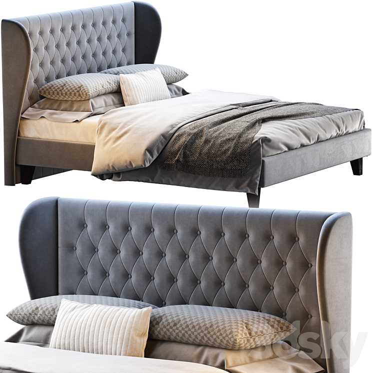 Double bed Vienso 160 Barhat Gray from Divanru 3DS Max Model - thumbnail 1