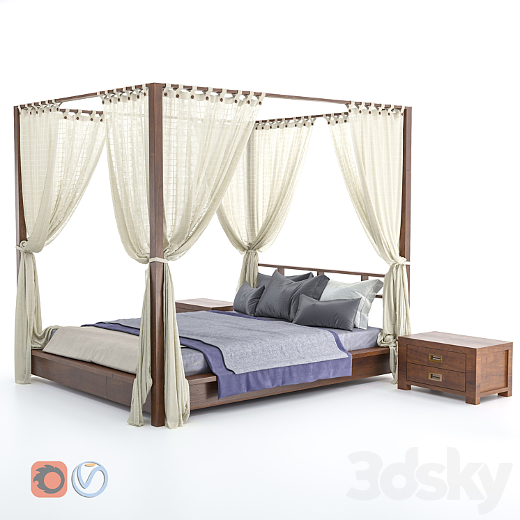 Four-poster bed 3DS Max Model - thumbnail 3