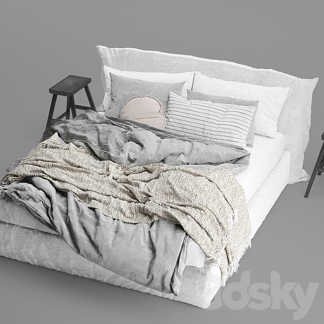 Hale Mercantile Co flax linen bed 3DS Max Model - thumbnail 3