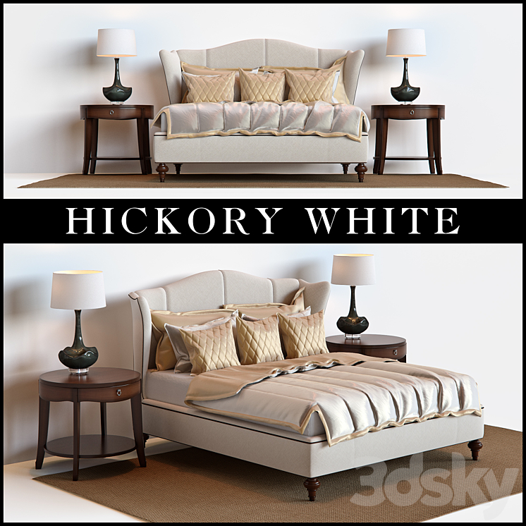 Hickory White King Upholstered Bed Barbara Barry Skirted End Table 3DS Max - thumbnail 1