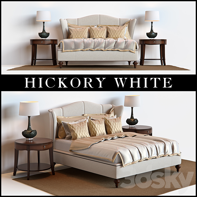 Hickory White King Upholstered Bed. Barbara Barry Skirted End Table 3DSMax File - thumbnail 1