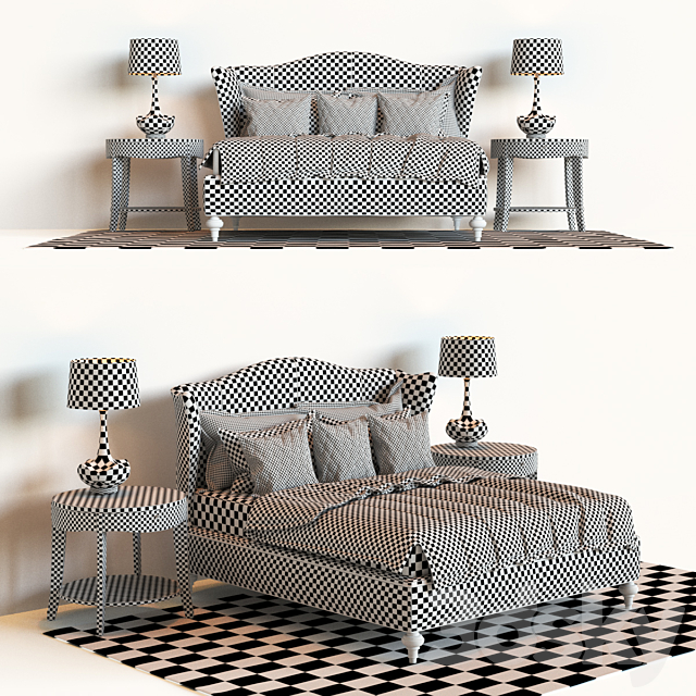 Hickory White King Upholstered Bed. Barbara Barry Skirted End Table 3DSMax File - thumbnail 2