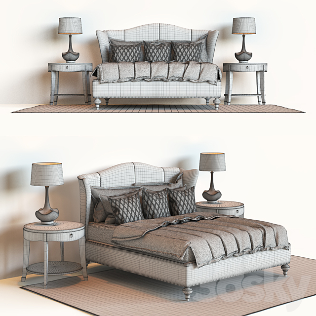 Hickory White King Upholstered Bed. Barbara Barry Skirted End Table 3DSMax File - thumbnail 3