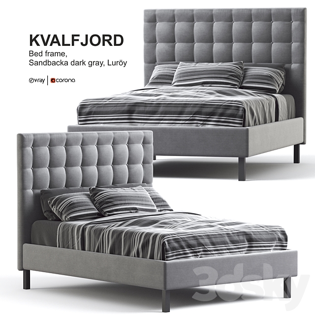 Ikea KVALFJORD Bed frame. Sandbacka dark gray. Luröy. Standard King 3DSMax File - thumbnail 1