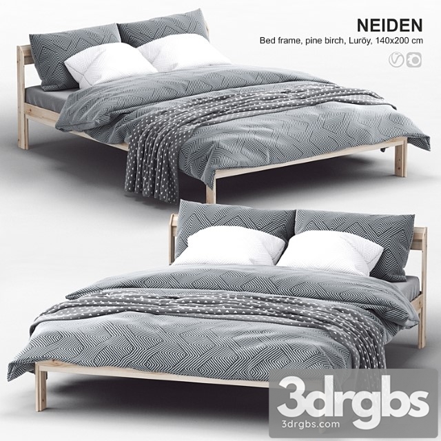 Ikea neiden bed frame pine birch luröy 2 3dsmax Download - thumbnail 1