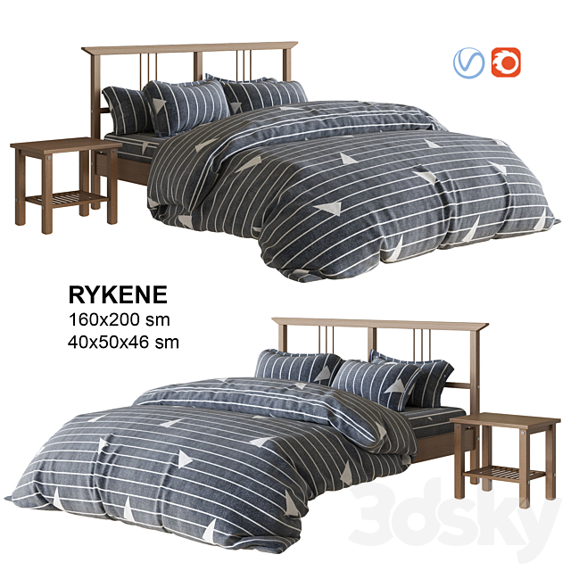 IKEA RYKENE bed with linen 3DSMax File - thumbnail 1