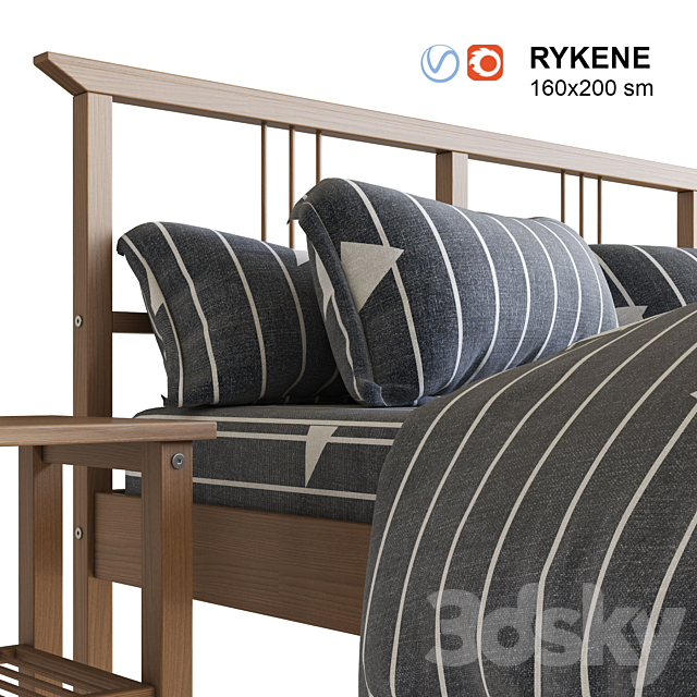 IKEA RYKENE bed with linen 3DSMax File - thumbnail 2