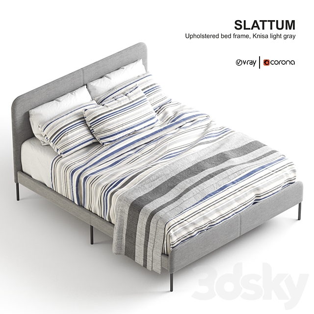 Ikea SLATTUM Upholstered bed frame Knisa light gray. 3DS Max Model - thumbnail 2