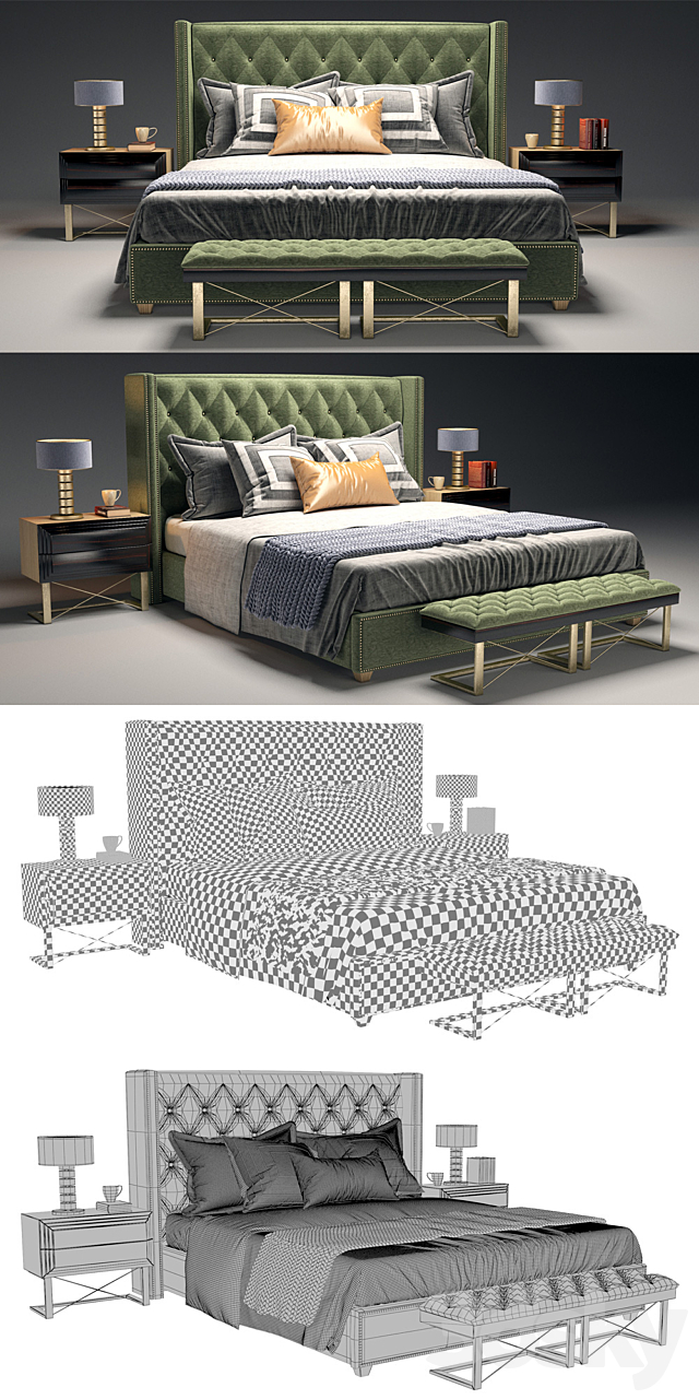 Inverness Upholstered Platform Bed 3DSMax File - thumbnail 3