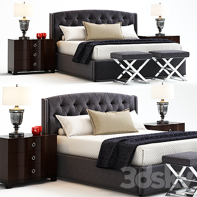 Jordan Button-Tufted Wing Bed 3DSMax File - thumbnail 1