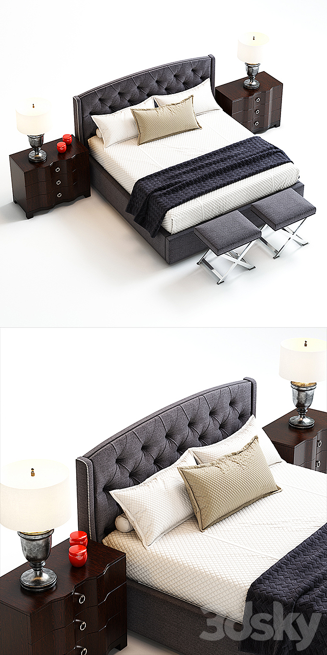 Jordan Button-Tufted Wing Bed 3DSMax File - thumbnail 2