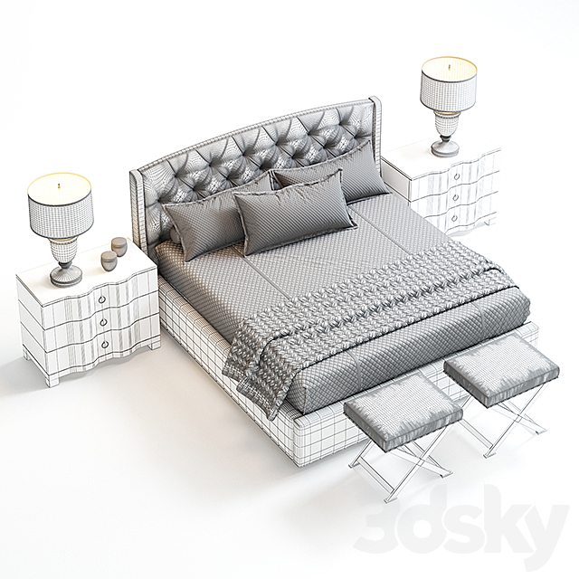 Jordan Button-Tufted Wing Bed 3DSMax File - thumbnail 3