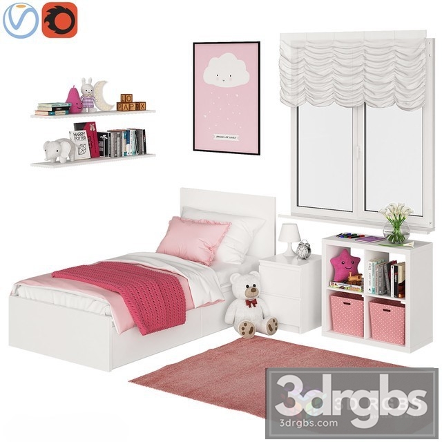 Kids Pink Bed 3dsmax Download - thumbnail 1