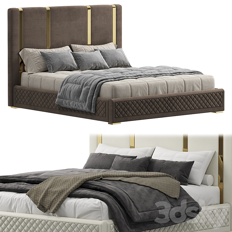 King bed Polished gold 3DS Max Model - thumbnail 2