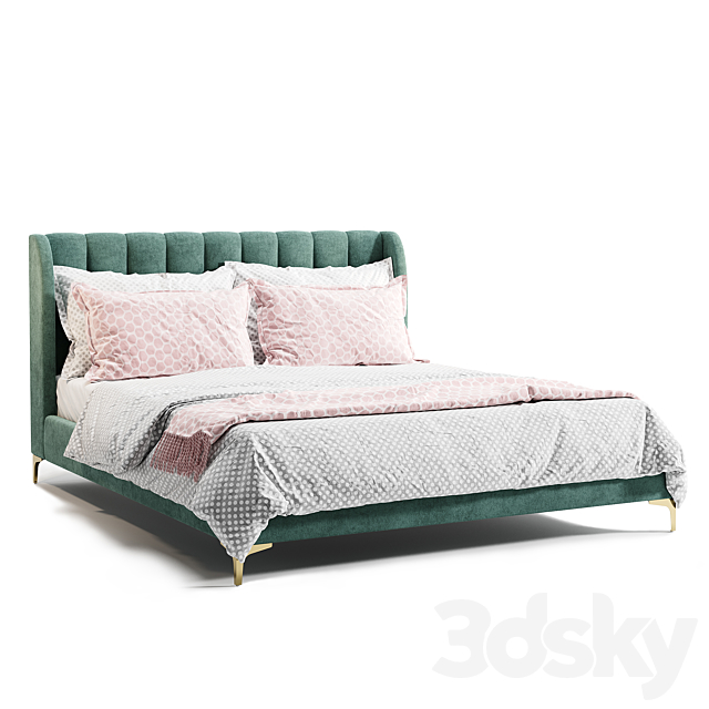 Life Interiors _ Georgia Velvet King Bed (Emerald) 3DSMax File - thumbnail 1