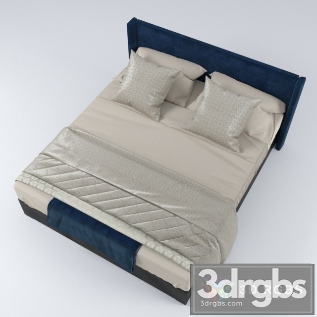 Linen Blue Velvet Bed 3dsmax Download - thumbnail 1