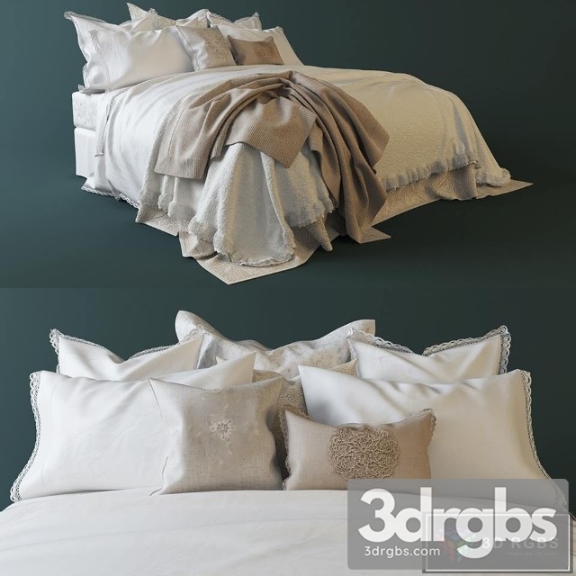 Linen Zara Home Bed 3dsmax Download - thumbnail 1