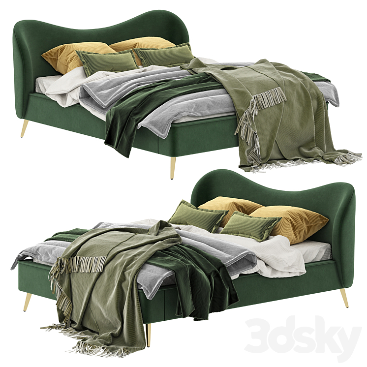 Made Kooper King Size Bed Laurel Green Velvet 3DS Max Model - thumbnail 1