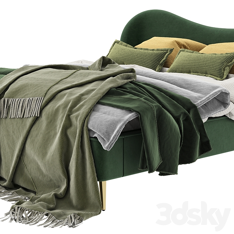 Made Kooper King Size Bed Laurel Green Velvet 3DS Max Model - thumbnail 2