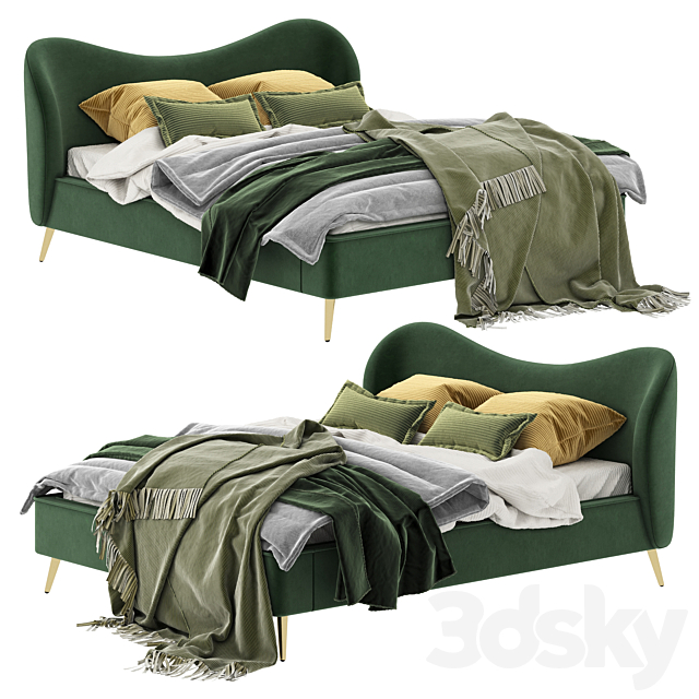 Made Kooper King Size Bed. Laurel Green Velvet 3DSMax File - thumbnail 1