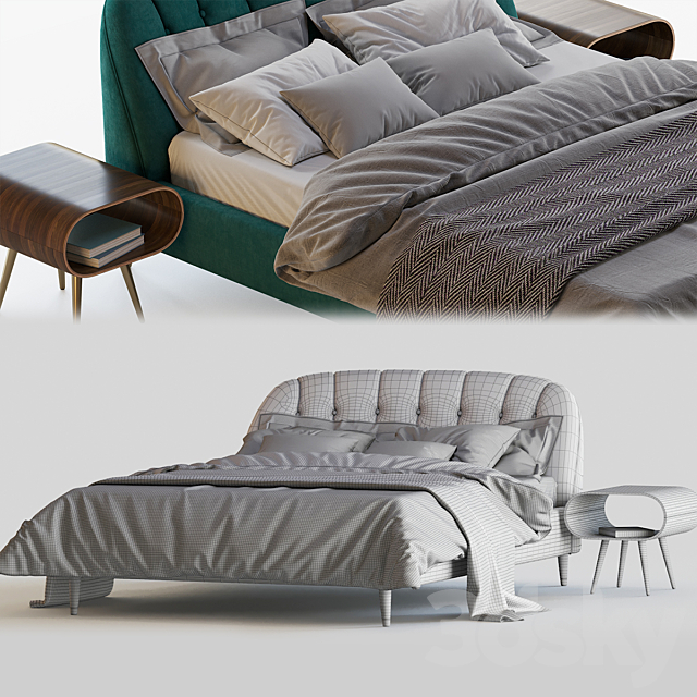 MARGOT SUPER KING SIZE BED. SEAFOAM BLUE VELVET 3DSMax File - thumbnail 3