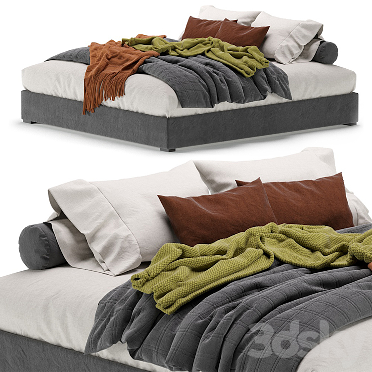 Meridiani Derek Bed Gray 190 \/ 210 3DS Max Model - thumbnail 2