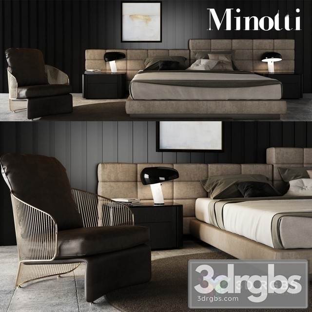 Minotti Bed Set 4 3dsmax Download - thumbnail 1