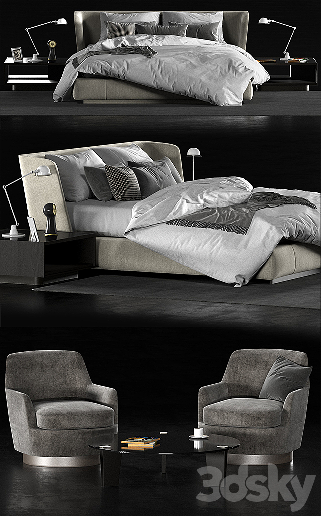 Minotti creed bed Minotti Jacques chair 3DS Max Model - thumbnail 2