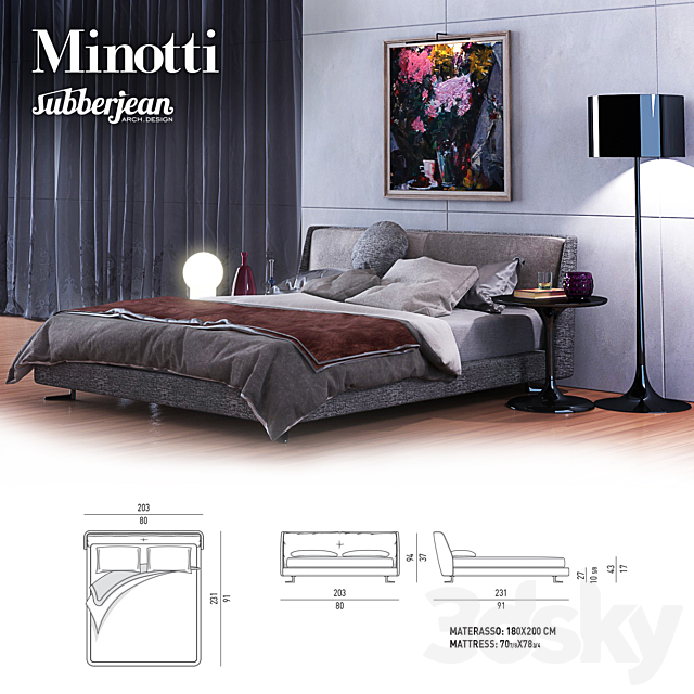 Minotti Spencer Bed _ Raymond _ Neto Coffee Table 3DSMax File - thumbnail 1