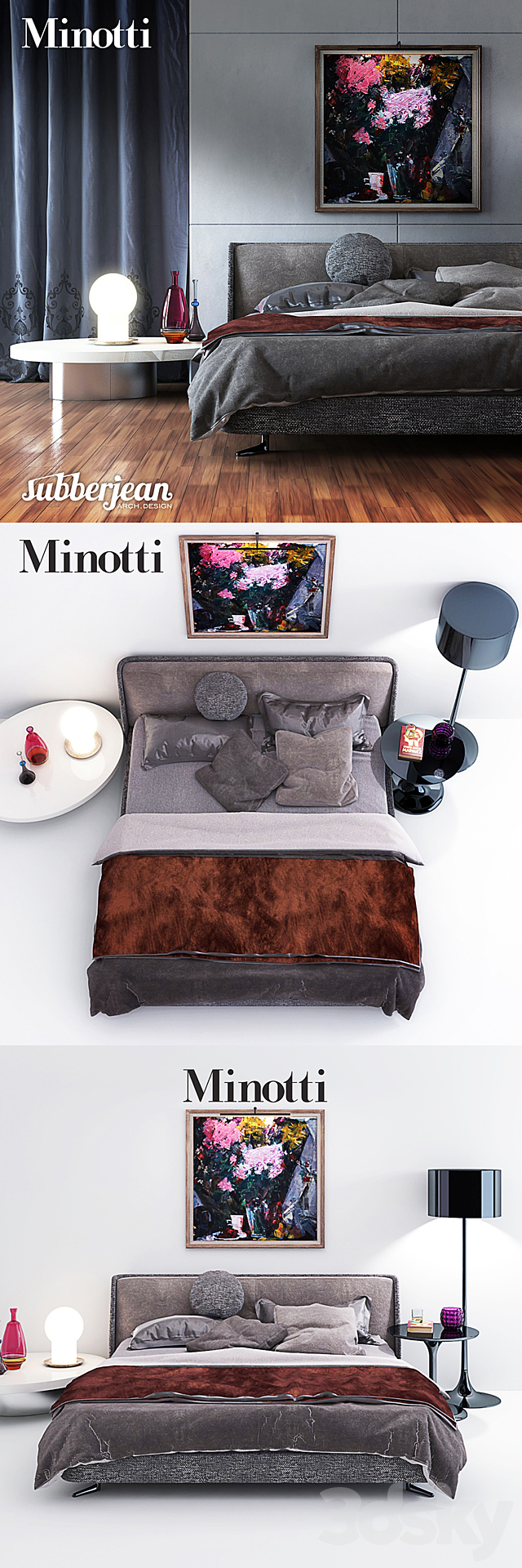 Minotti Spencer Bed _ Raymond _ Neto Coffee Table 3DSMax File - thumbnail 2