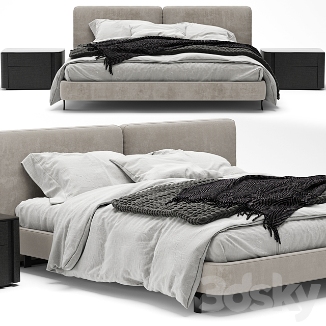 Minotti tatlin cover bed 3DS Max Model - thumbnail 2