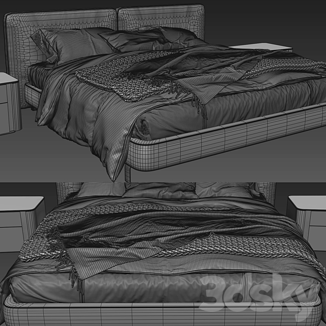 Minotti tatlin cover bed 3DS Max Model - thumbnail 3