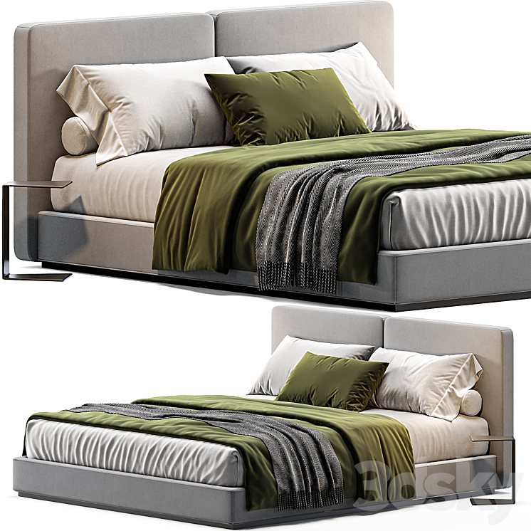 Minotti tatlin ivory bed 3DS Max Model - thumbnail 1