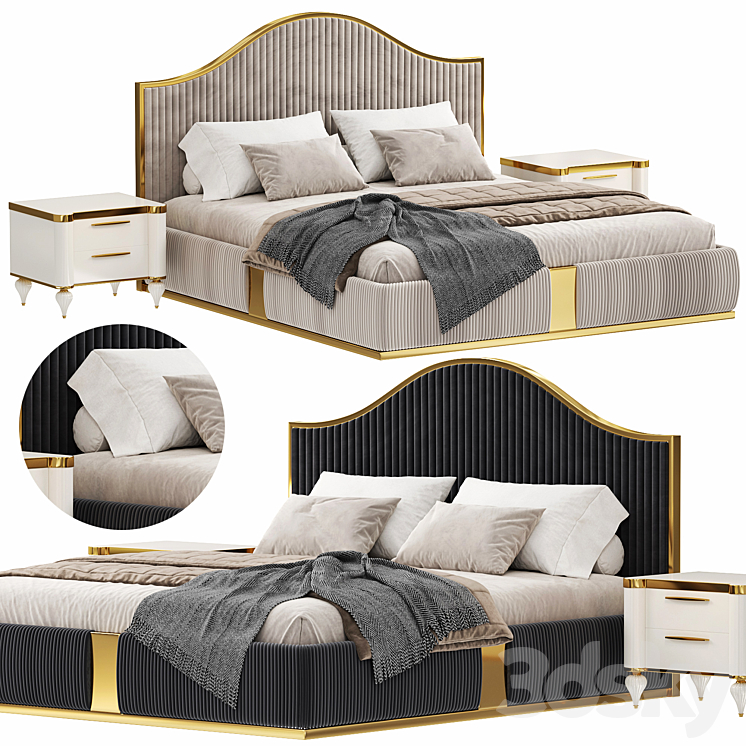 Modern Italian golden luxury bed by Lamoderno 3DS Max Model - thumbnail 1