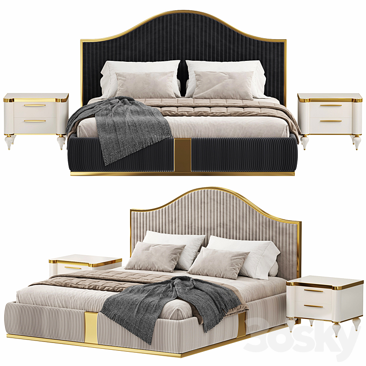 Modern Italian golden luxury bed by Lamoderno 3DS Max Model - thumbnail 2