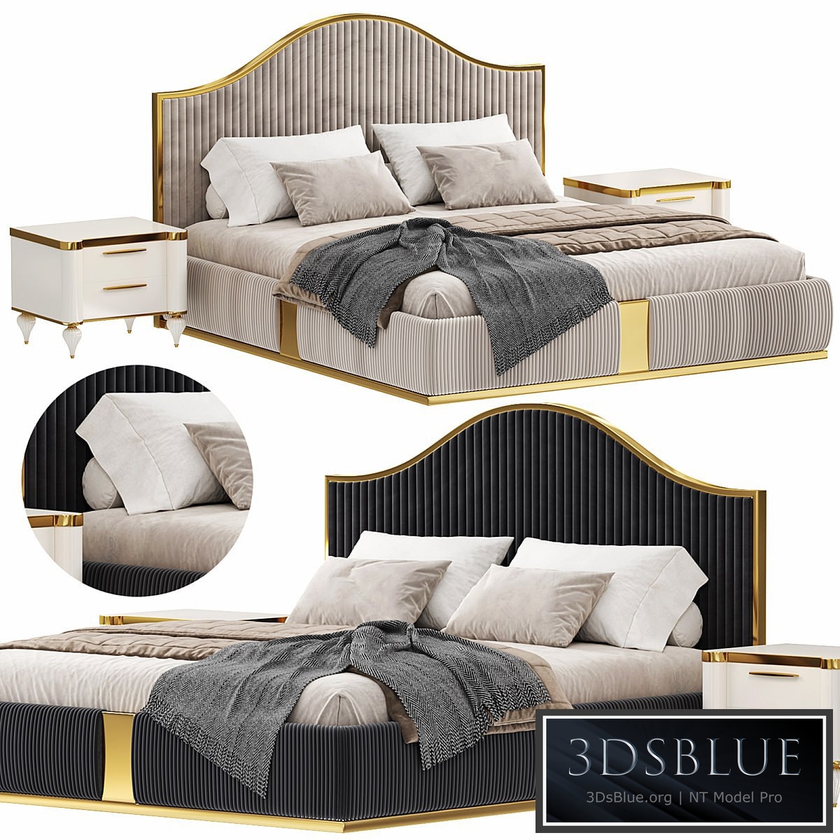 Modern Italian golden luxury bed by Lamoderno 3DS Max - thumbnail 3