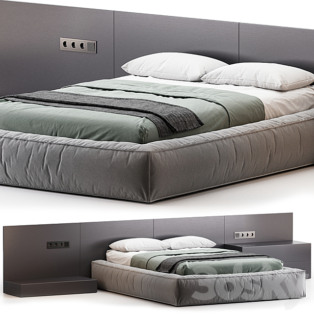 Modern Upholstery Bed from Litfad 3DS Max Model - thumbnail 2