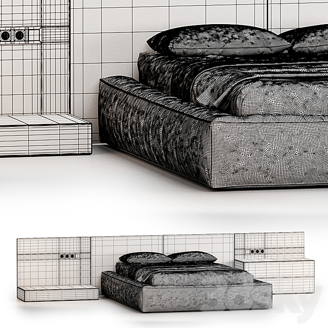 Modern Upholstery Bed from Litfad 3DS Max Model - thumbnail 4