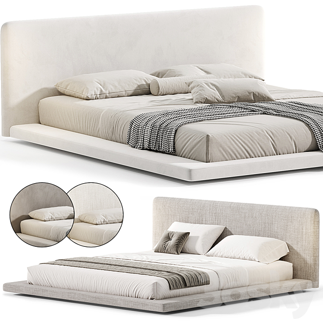 Modern White Upholstered Panel Bed By litfad 3ds Max - thumbnail 1