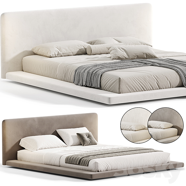 Modern White Upholstered Panel Bed By litfad 3ds Max - thumbnail 2