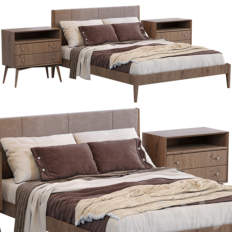 Modern Wood Bed By West Elm 3DS Max Model - thumbnail 1