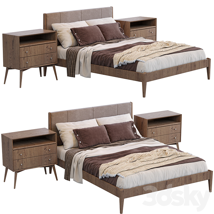 Modern Wood Bed By West Elm 3DS Max Model - thumbnail 2