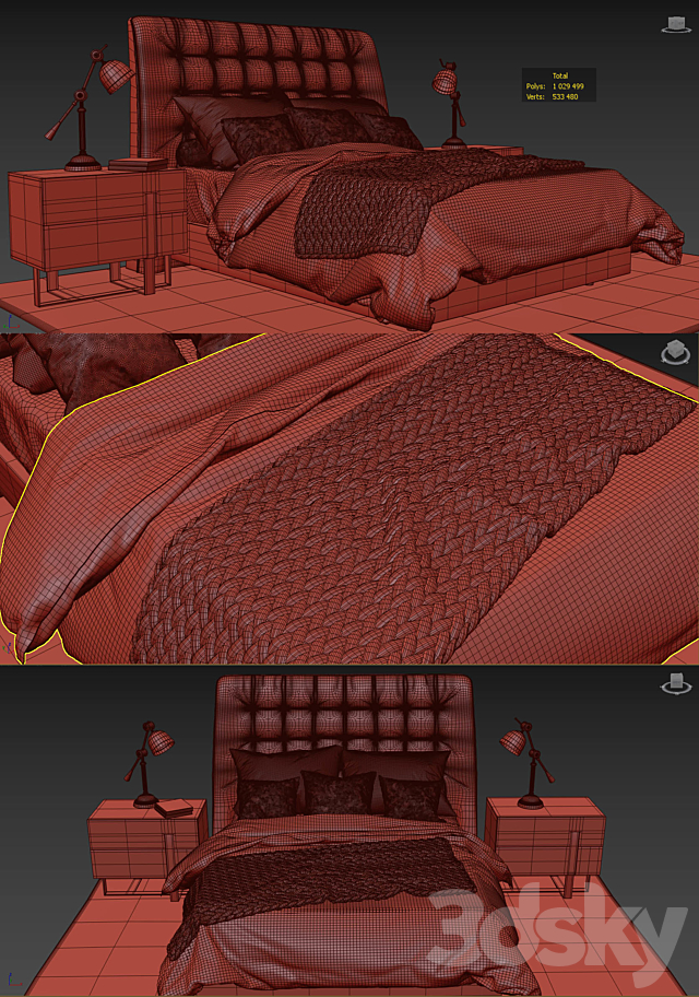 Modrest Codex Mid-Century Gray Leatherette Bed 3DSMax File - thumbnail 3