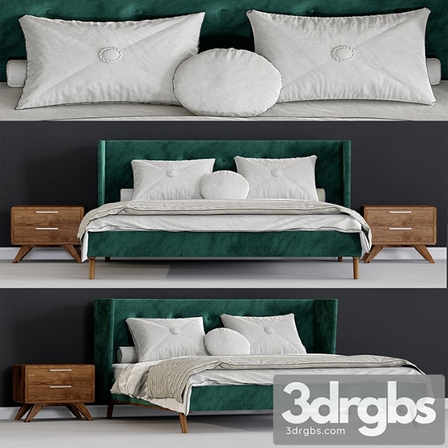 Modrest Durango Modern Green Fabric Walnut Bed 3dsmax Download - thumbnail 1