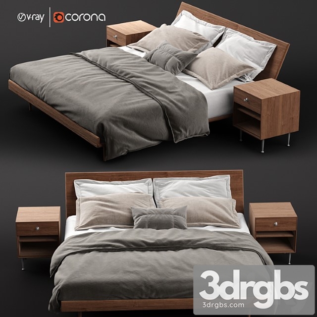 Nelson thin edge king bed with bedside table 2 3dsmax Download - thumbnail 1