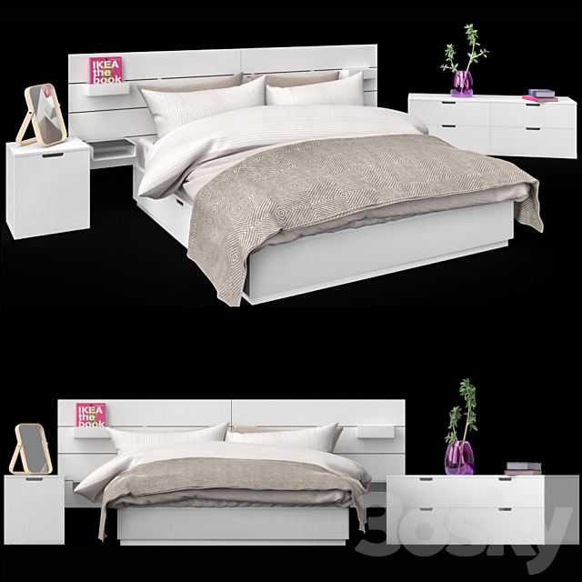 Nordley’s bed from IKEA with headboard. chest of drawers and cabinet. 3DSMax File - thumbnail 1