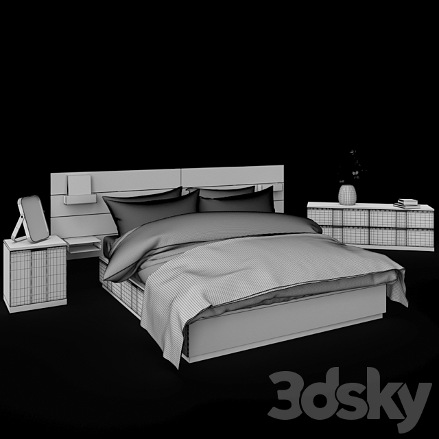 Nordley’s bed from IKEA with headboard. chest of drawers and cabinet. 3DSMax File - thumbnail 2