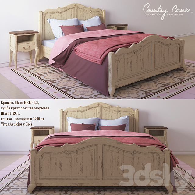 (On perezalivke) Bed Chateau HRL0-LG. nightstand open Chateau HRC1 and tile 1900 from Vives Azulejos y Gres 3DSMax File - thumbnail 1