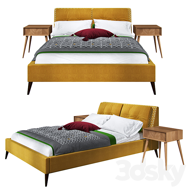 Orla Kiely Alexa Bed with Walnut Legs 3DSMax File - thumbnail 1